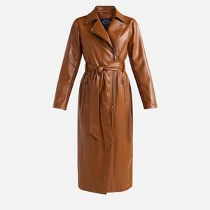 Scoop NYC Brown Faux Leather Long Jacket Trench Coat